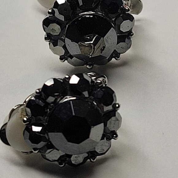Black Crystal Clip Ons Small Earrings, Small Clip On Earrings - Picture 5 of 5